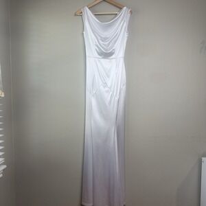 NWT Muxxn S White Satin Dress Gown Glam Mermaid Fit Flare Evening Bridal Formal